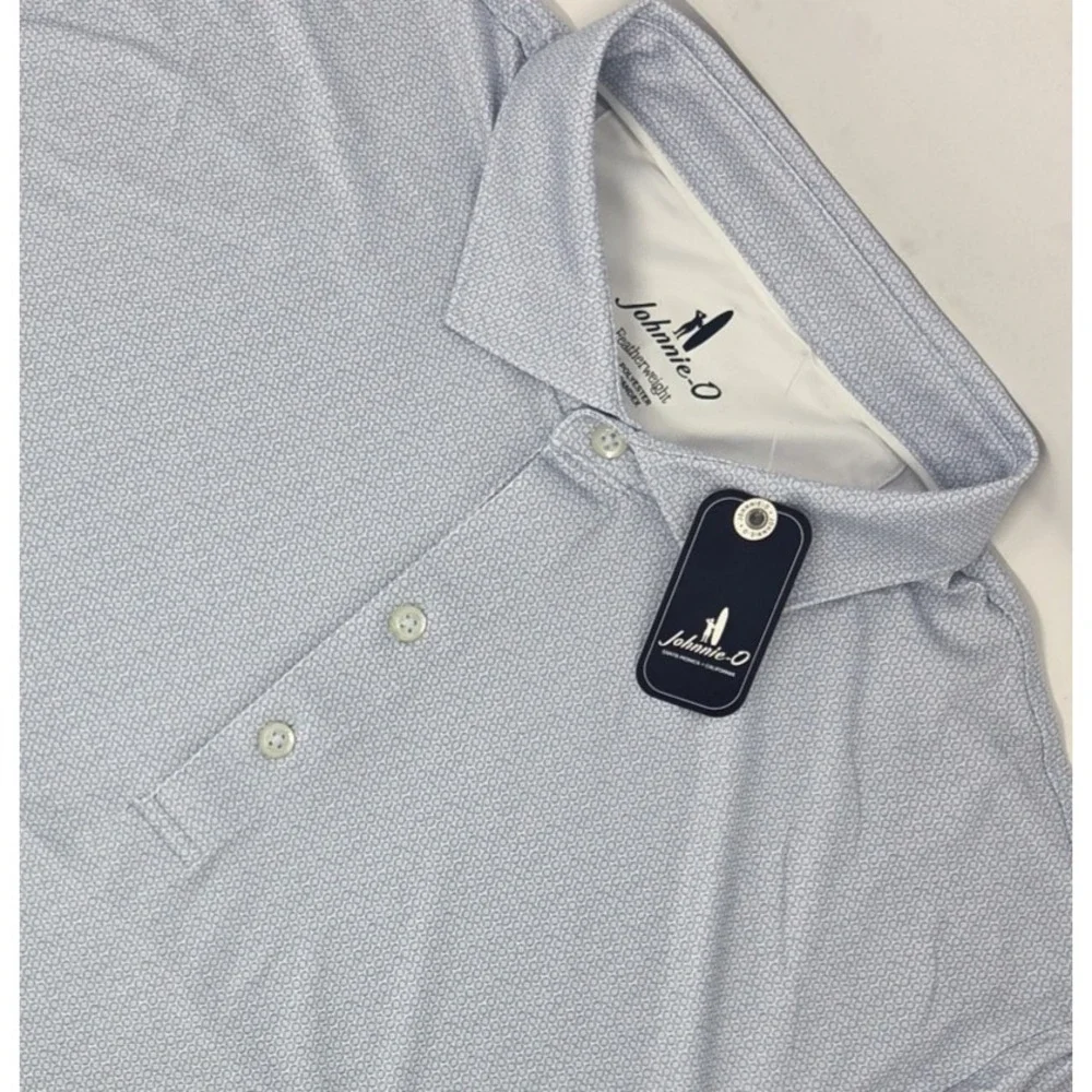 NEW Johnnie-O Featherweight Marlin Golf Polo Shirt Men Large Purple Geo AOP NWT